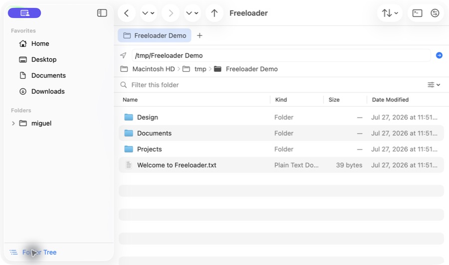 Freeloader with the optional folder tree enabled